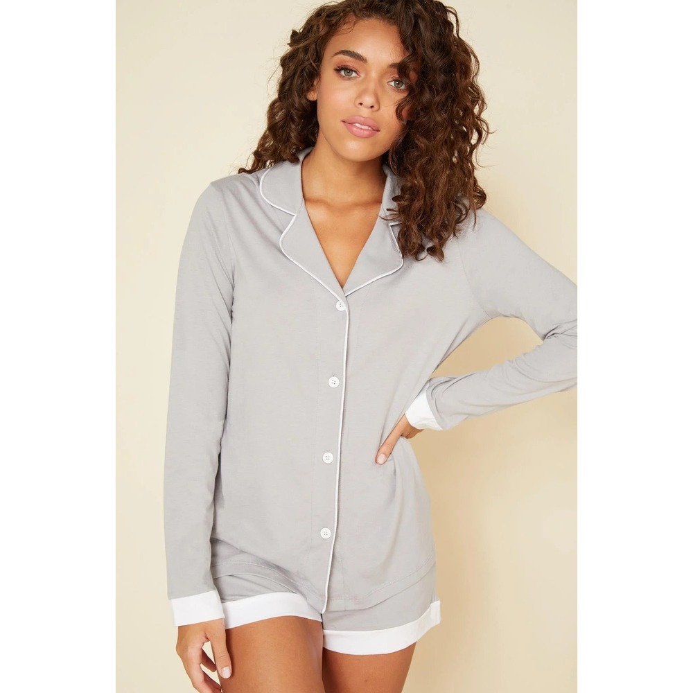 Cosabella Bella Long Sleeve Top & Boxer Pajama Set Pima Cotton Modal Gray 2X NEW